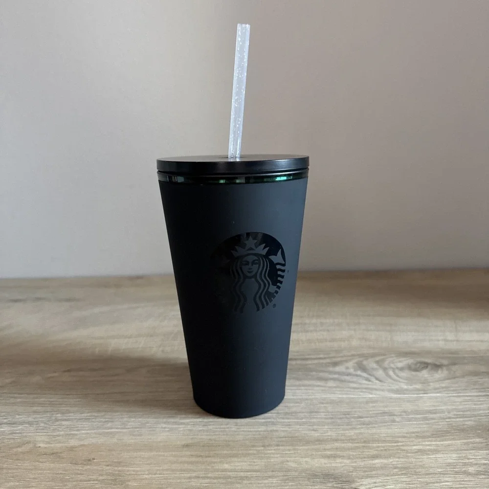 Starbucks‎ Tumbler Matte Black Green Cold Cup To Go 16 Oz